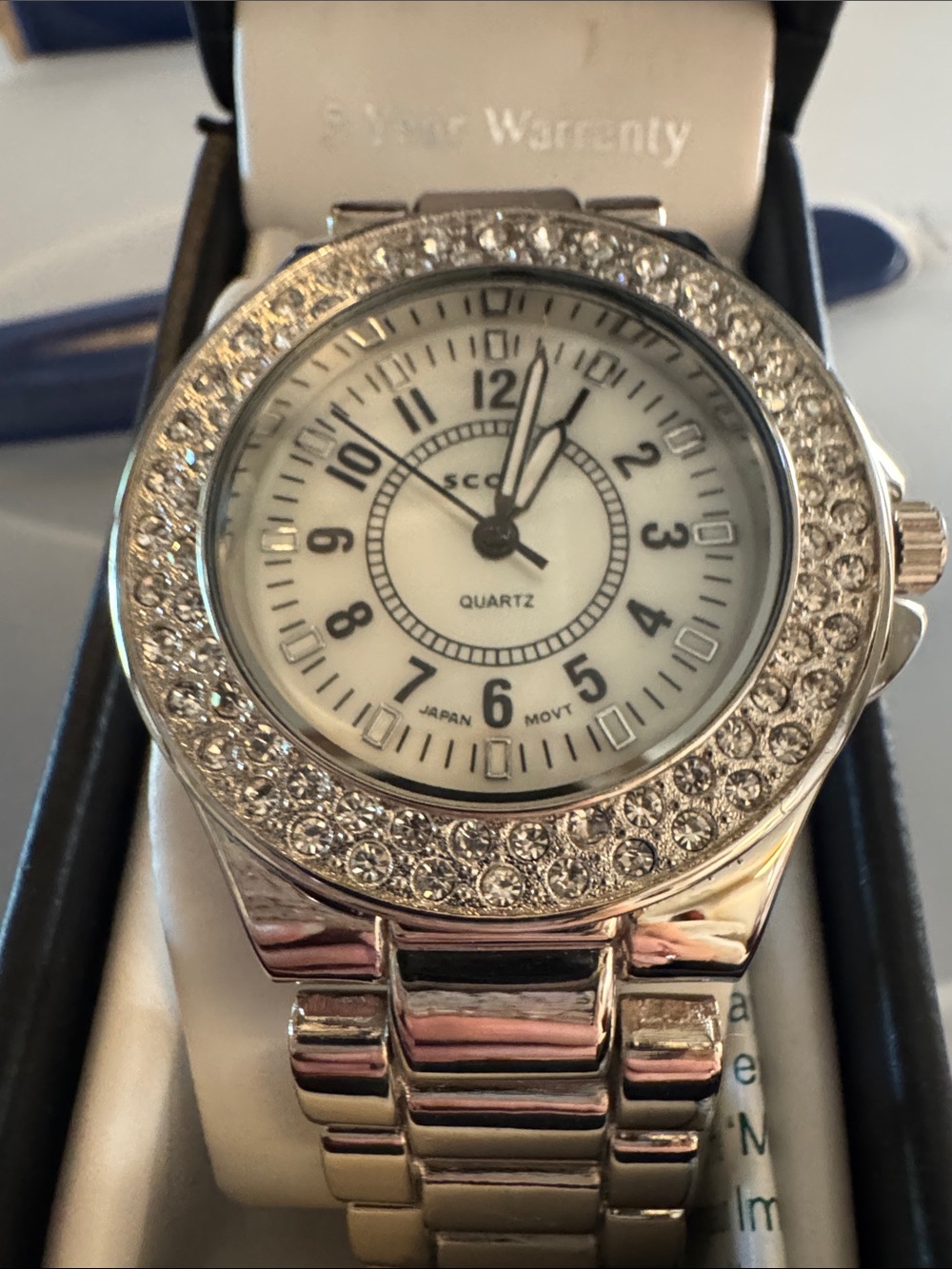 Silver Crystal-Embellished Women's Bracelet Watch - White Dial